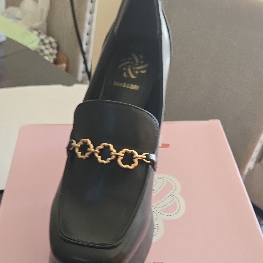 Sam & Libby Black Flats with Gold Detail